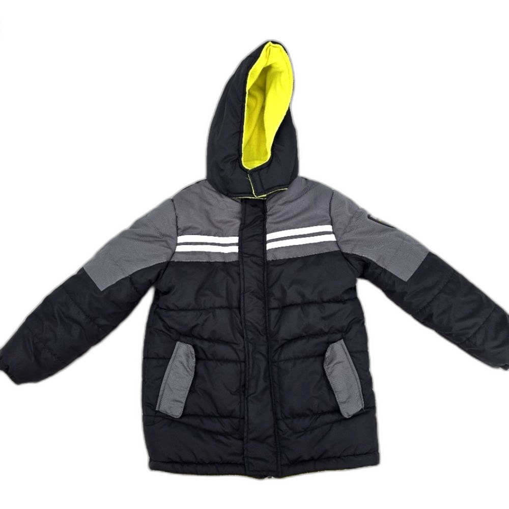 iXtreme Boys Black and Gray Hooded Jacket with Yellow Lining Size 7